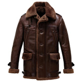 Men’s Winter Dark Brown Sheepskin Sherpa-Lined Leather Coat